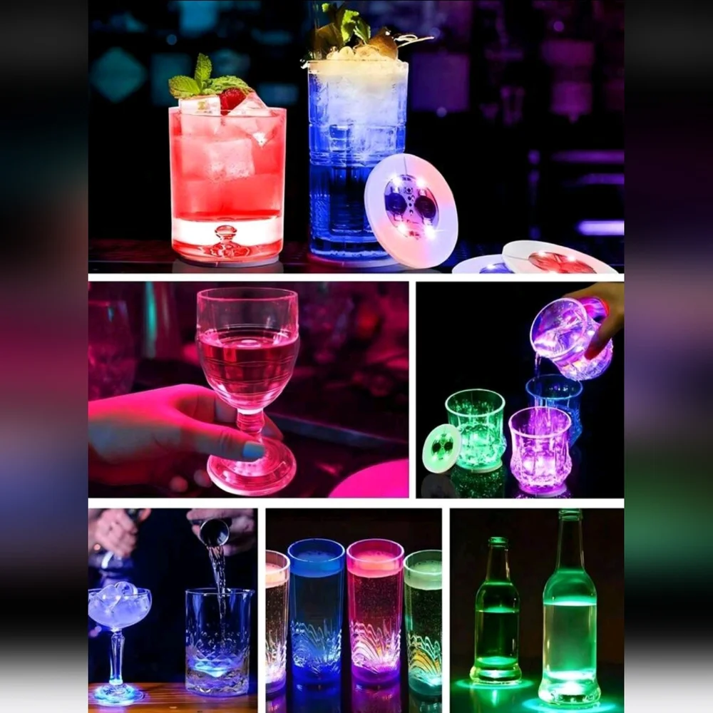 Multicolor LED Coasters For Illuminating Drinks & Bottles-Set Of 4 (W/Batteries)